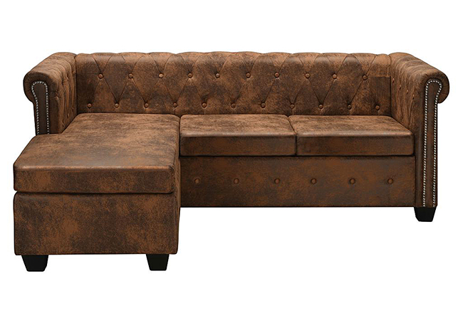 brązowa sofa Charlotte 4Q, styl Chesterfield