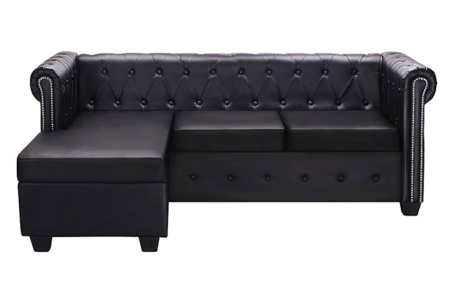 czarna sofa Charlotte 4Q, styl Chesterfield