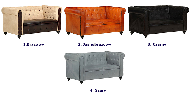 Produkt Skórzana 2-osobowa jasnobrązowa sofa w stylu Chesterfield - Clementine 2Q