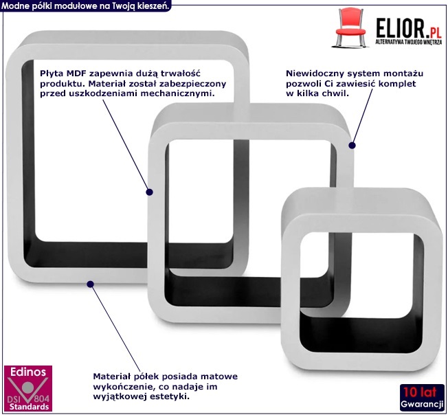 zestaw biało-czarnych półek ściennych luca 2x