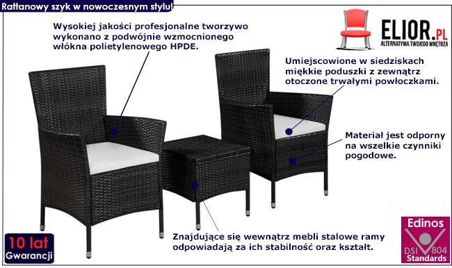 Produkt Czarny 3-częściowy zestaw mebli ogrodowych bistro – Aser