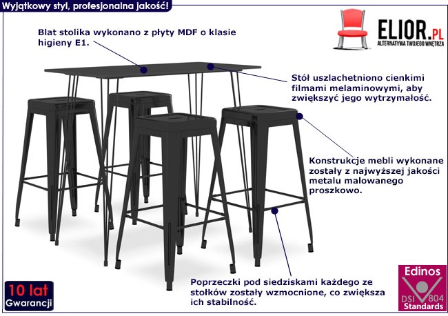 Czarny 5-częściowy zestaw mebli barowych – Kruzel