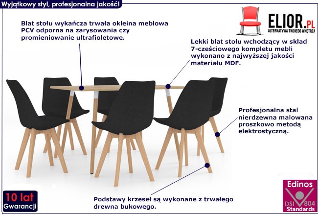 Czarny 7-częściowy zestaw mebli jadalnianych – Avril