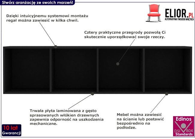 Czarny modułowy regał wiszący Coda