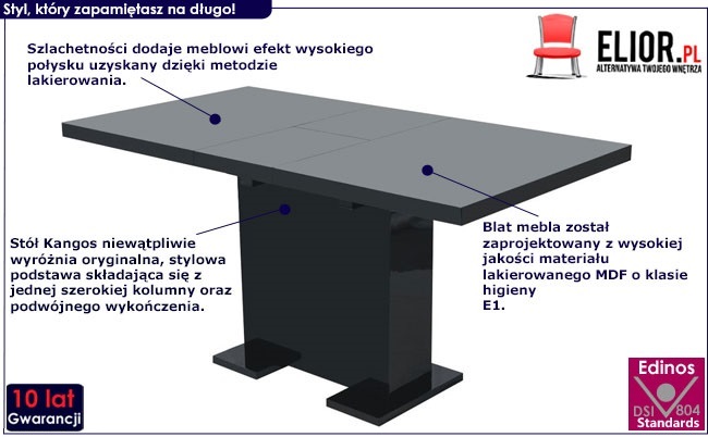 Czarny stół rozkładany Kangos