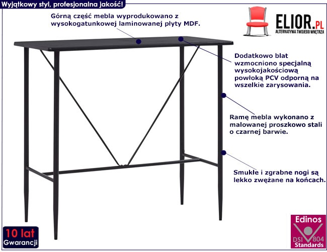 Czarny stolik barowy 60x120 Charlen