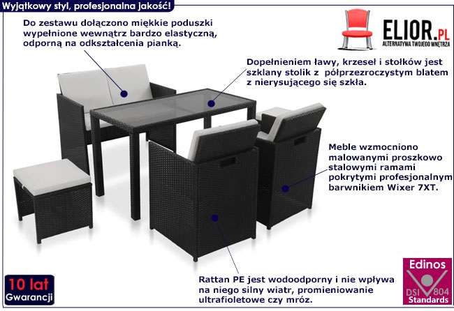 Produkt Czarny zestaw mebli ogrodowych z poduszkami – Charlene 