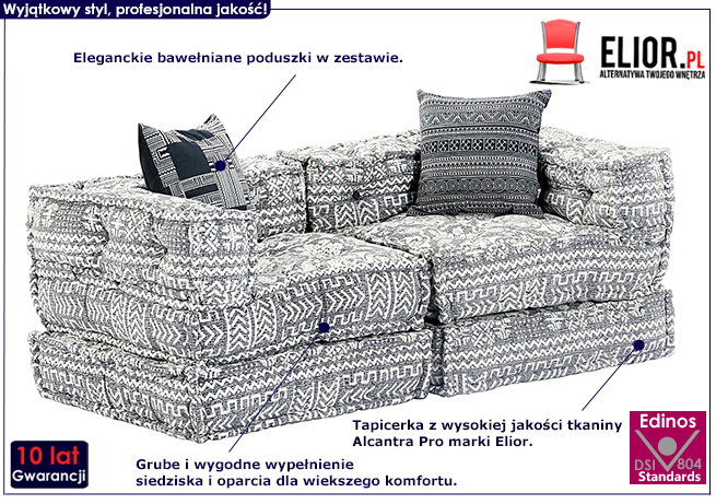 2-osobowa rozkładana szara sofa modułowa Demri 3D