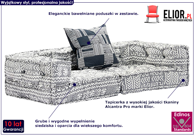 Dwuosobowa rozkładana szara sofa modułowa Demri D1 