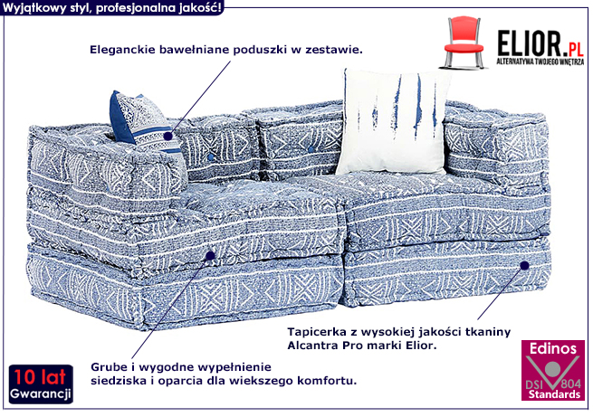 Dwuosobowa rozkładana indygo sofa modułowa Demri 3D