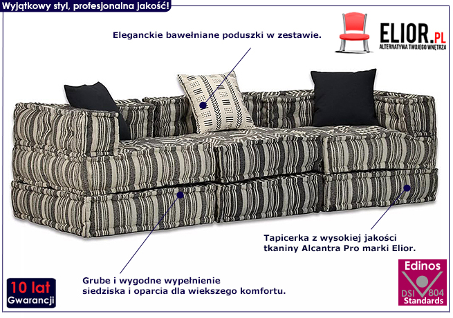 3-osobowa rozkładana sofa modułowa w paski Demri 5D