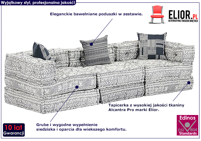 3-osobowa rozkładana szara sofa modułowa Demri 5D 