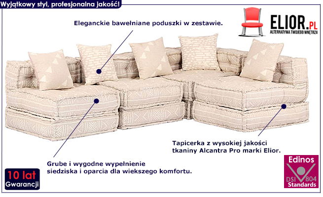 Dwuosobowa rozkładana beżowa sofa modułowa Demri 6D