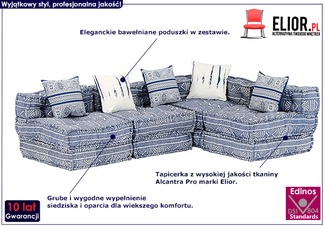 Dwuosobowa rozkładana indygo sofa modułowa Demri 6D