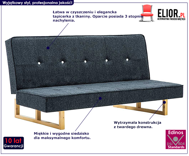 Produkt Nowoczesna rozkładana kanapa Dinn – ciemnoszara