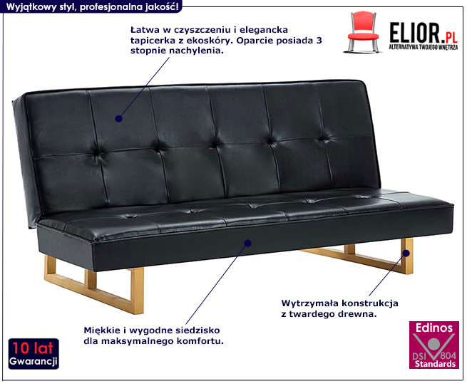 Produkt Nowoczesna rozkładana kanapa Dinn  – czarna