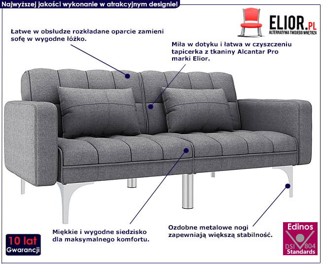 Dwuosobowa rozkładana jasnoszara sofa Kvetos 2D