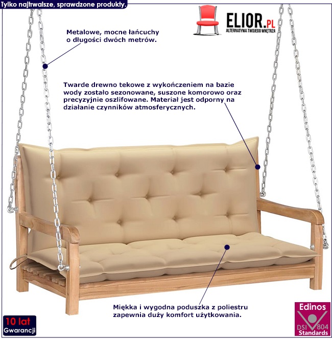 Drewniana huśtawka z beżową poduszką Factor 2X