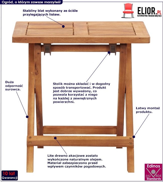 Drewniany składany stolik ogrodowy Aiken