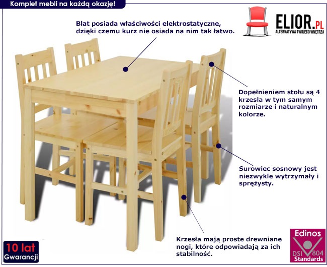 Produkt Drewniany zestaw stół i 4 krzesła – Ellen 