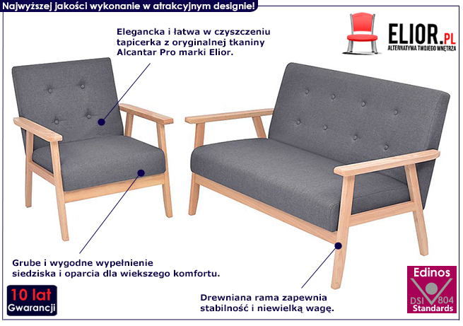 2-częściowy ciemnoszary zestaw wypoczynkowy Edris 2C