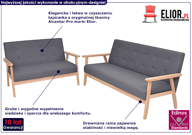 2-częściowy ciemnoszary zestaw wypoczynkowy Edris 2D 