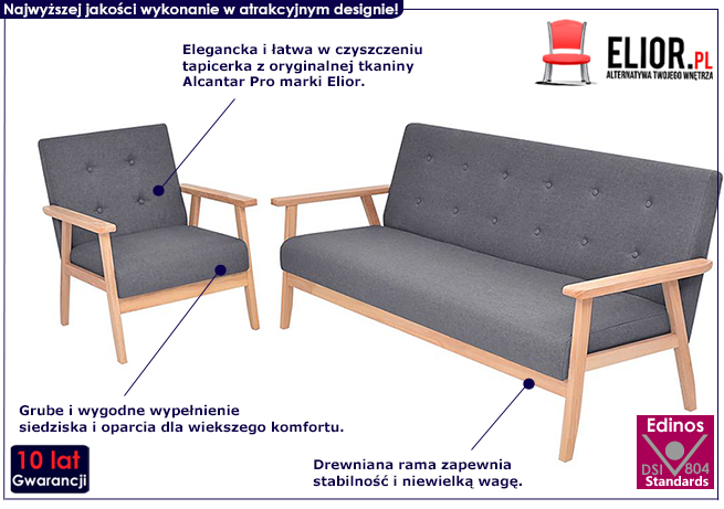 2-częściowy ciemnoszary zestaw wypoczynkowy Edris 2F