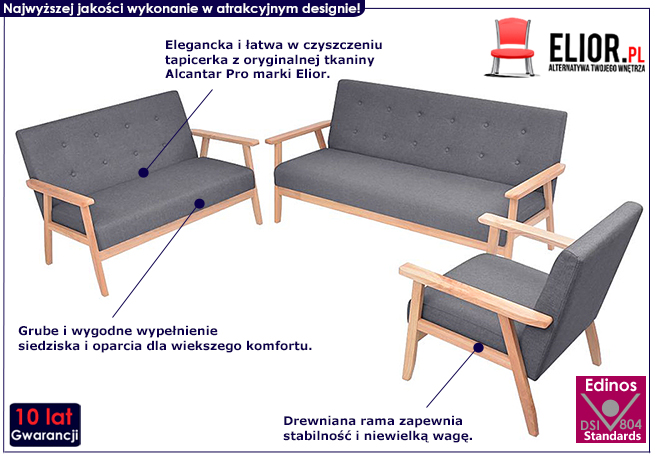 Ciemnoszary zestaw Edris 3D