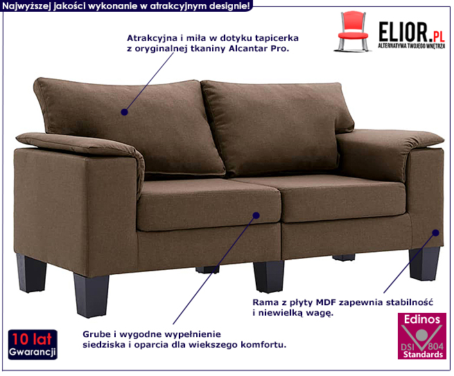 Ekskluzywna dwuosobowa brązowa sofa Ezof 2Q