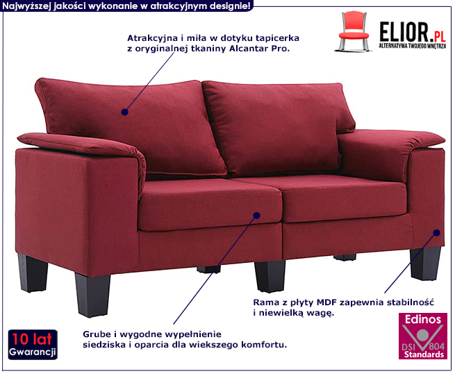 Ekskluzywna dwuosobowa czerwona sofa Ezof 2Q