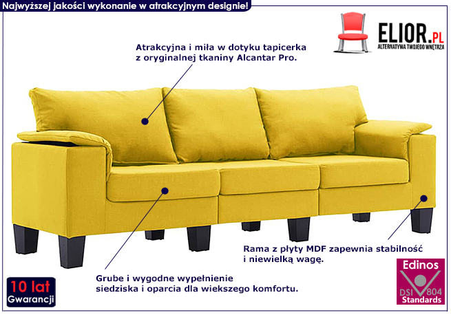 Trzyosobowa żółta sofa Ekilore 3Q