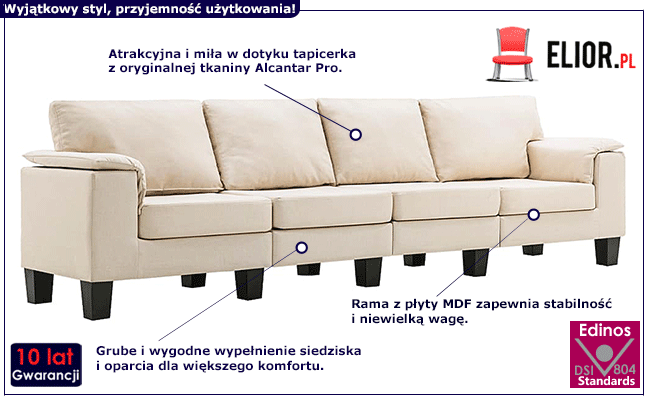 Ekskluzywna 4-osobowa kremowa sofa Ekilore 4Q