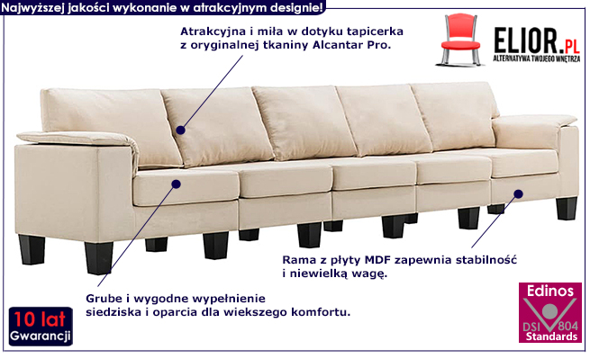 Ekskluzywna 5-osobowa kremowa sofa Ekilore 5Q