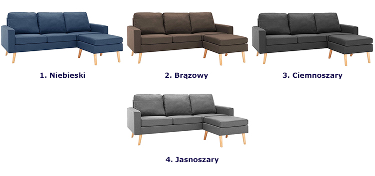 Produkt 3-osobowa jasnoszara sofa z podnóżkiem - Eroa 4Q