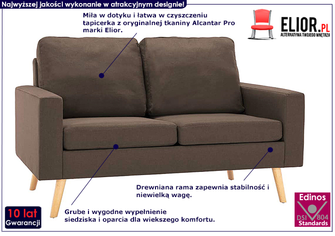 Dwuosobowa brązowa sofa z tkaniny Eroa 2Q