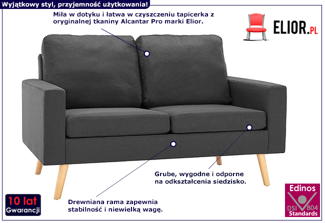 Dwuosobowa ciemnoszara sofa z tkaniny Eroa 2Q