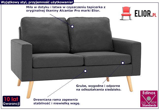 Dwuosobowa ciemnoszara sofa z tkaniny Muria 2Q