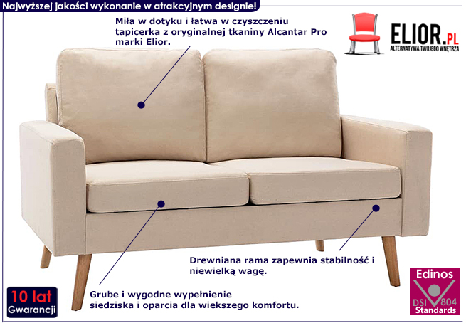 Dwuosobowa kremowa sofa z tkaniny Muria 2Q