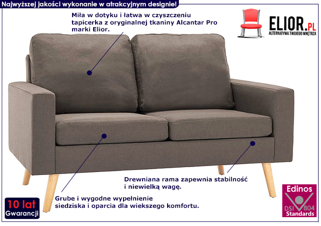 Dwuosobowa sofa taupe z tkaniny Eroa 2Q 