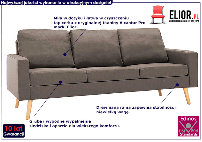 Trzyosobowa sofa taupe z tkaniny Eroa 3Q 