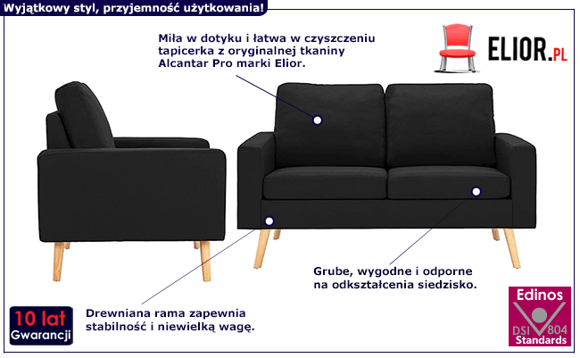 Trzyosobowy zestaw wypoczynkowy czarny Eroa 3X