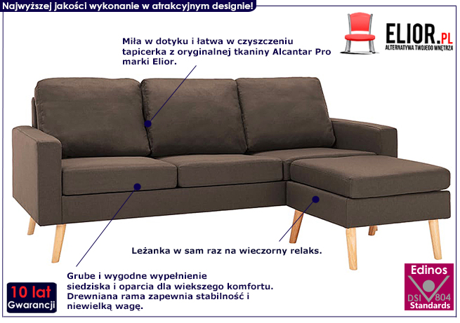 3-osobowa brązowa sofa Muria 4Q z podnóżkiem