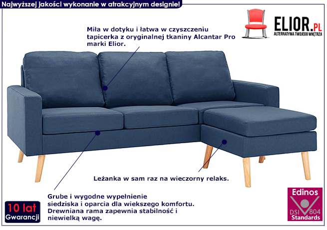 3-osobowa niebieska sofa Muria 4Q z podnóżkiem