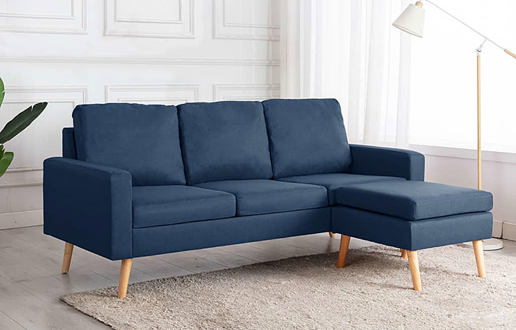 Niebieska sofa z podnóżkiem Muria 4Q