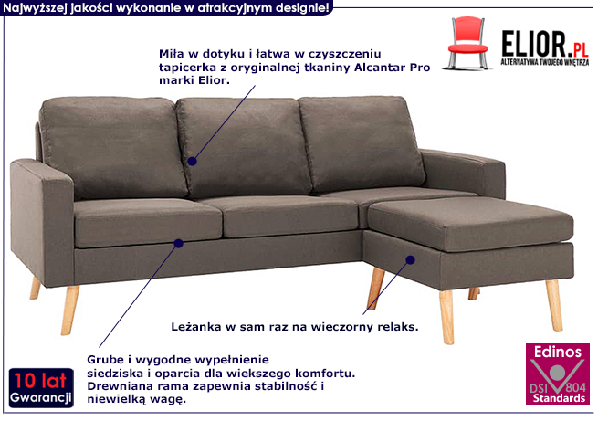 3-osobowa taupe sofa Eroa 4Q z podnóżkiem