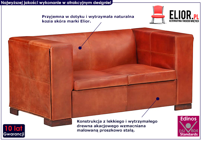 Sofa ciemnobrązowa skóra naturalna Exea 2Q 2-osobowa