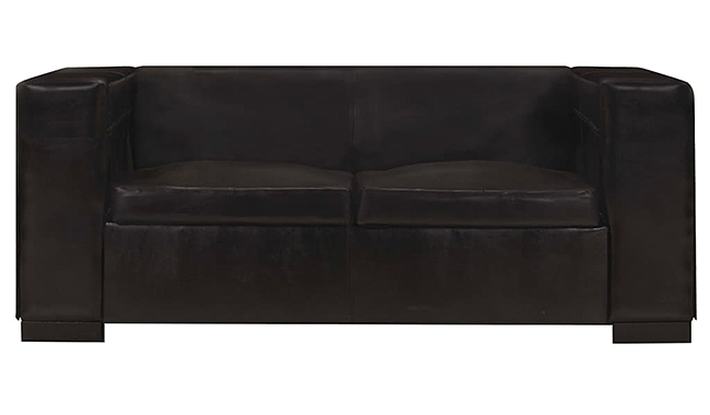 Sofa z czarnej skóry naturalnej Exea 2Q, dwuosobowa
