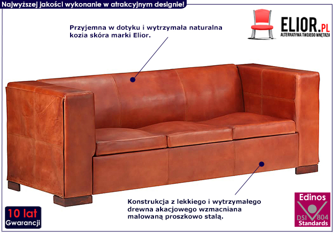 Sofa ciemnobrązowa skóra naturalna Exea 3Q 3-osobowa