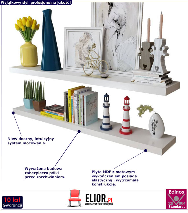 Produkt Zestaw nowoczesnych półek ściennych Akra 5X - biały