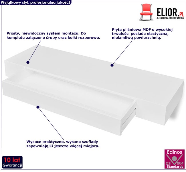 Produkt Zestaw półek ściennych z szufladami Pilon 2X - biały